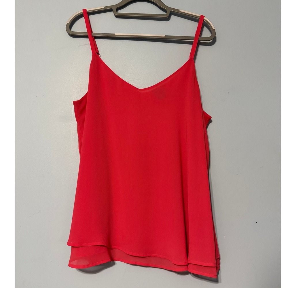 Torrid L/XL Red Georgette Layered Cami V-Neck Adjustable Straps Blouse 2370